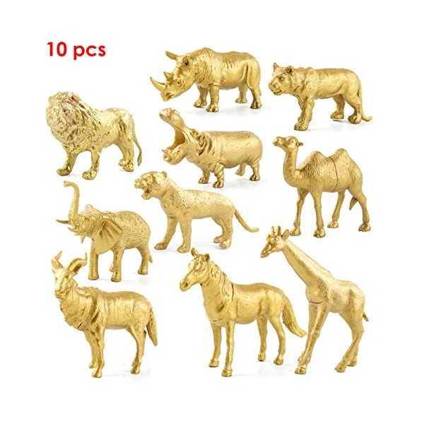 Cyhamse Animaux de Safari Figurines Jouets | Figurines dorées de Petits Animaux de Zoo,Assortiment de Figurines Miniatures d