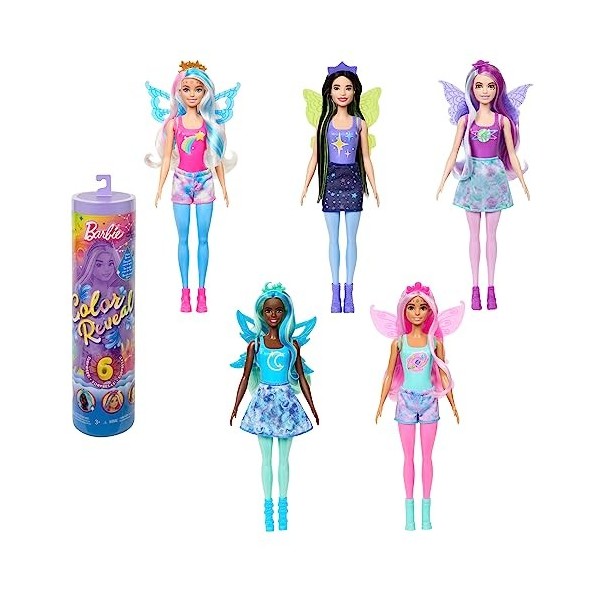 Barbie Coffret Poupée Color Reveal Série Rainbow Galaxy Avec 6 Surprises, Éclat Céleste Et Changement De Couleur, Jouet Enfan