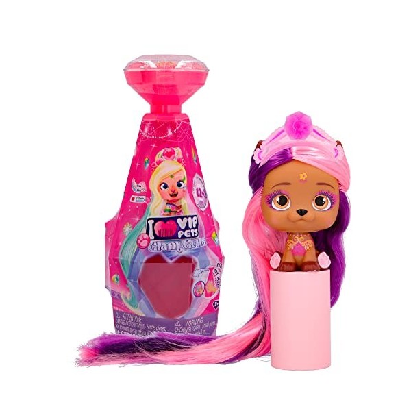 VIP PETS Glam Gems S5, Poupée Petite Chienne Surprise à Collectionner avec un Look Brillant et de Longs Cheveux à Coiffer et 