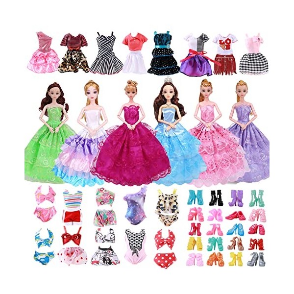 26 Vêtements Poupée Compatible avec Barbie, 10 Chaussures+10 Robe+3 Ensemble de Bikini+3 Vêtements Formels dans lordre Aléat