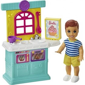 Barbie Famille Skipper baby-sitter coffret Jouons à Cuisiner avec mini-poupée garçon, éléments de cuisine et accessoires, jou