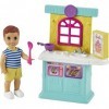 Barbie Famille Skipper baby-sitter coffret Jouons à Cuisiner avec mini-poupée garçon, éléments de cuisine et accessoires, jou