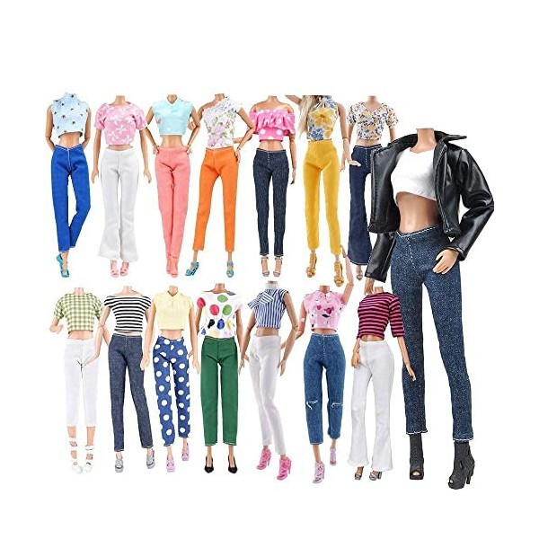 IMAGINE Lot de 15 articles - 5 ensembles de vêtements de poupée avec 10 paires daccessoires pour chaussures pour filles de 2