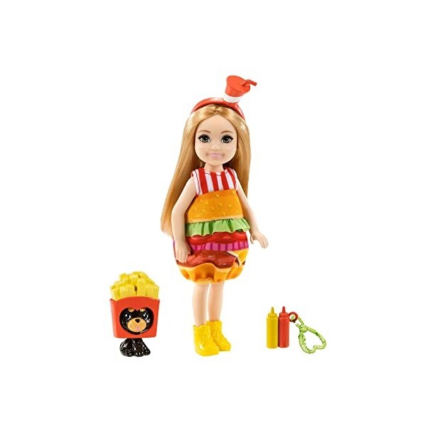 Mattel - Barbie Club Chelsea, Burger Dress-Up Costume Doll with Pet