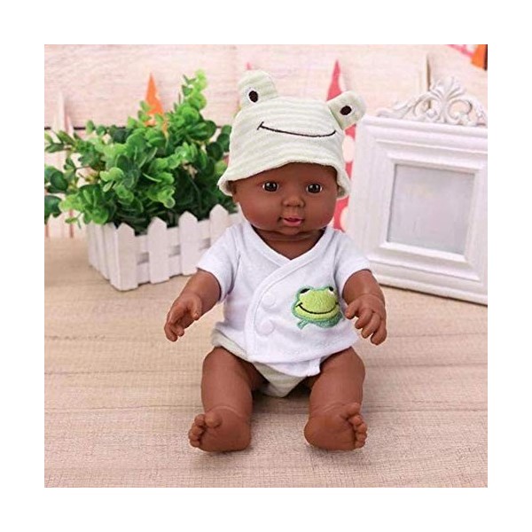 Jorzer Afrique Bébé Poupée Soft Vinyl Poupée Africaine Jouet Nouveau-Né-né avec Tenue Grenouille Best pour Toddlers Cadeau d