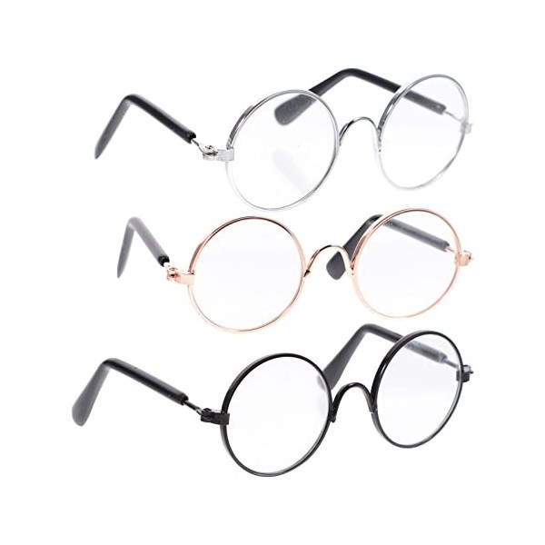 TOYANDONA Lot de 3 lunettes de poupée - 3 paires de lunettes à bord en fil métallique - Mini lunettes - Convient pour poupées