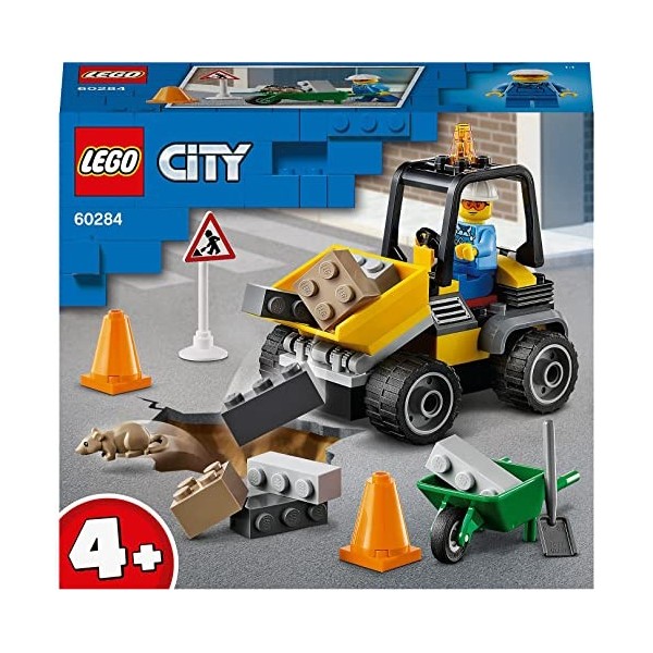 LEGO 60284 City Le Camion de Chantier, Jouet de Construction, Engin de Chantier, Chargeur Frontal, Brouette, Cadeau, Garçons 