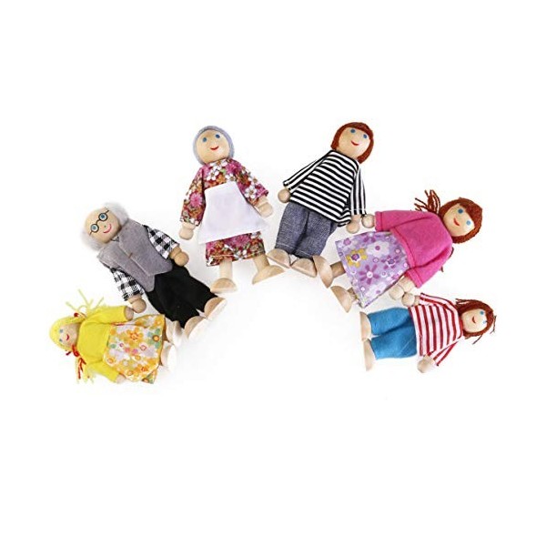 Toyvian 6 Pièces Poupées De Famille De Bande Dessinée en Bois Figurines De Personnes Miniatures Famille De Poupées en Bois Ch