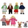 Famille Poupée en Bois Bogoro Personnage Maison Poupee Famille Poupées Set avec Chien Personnages Maison Poupée pour Accessoi