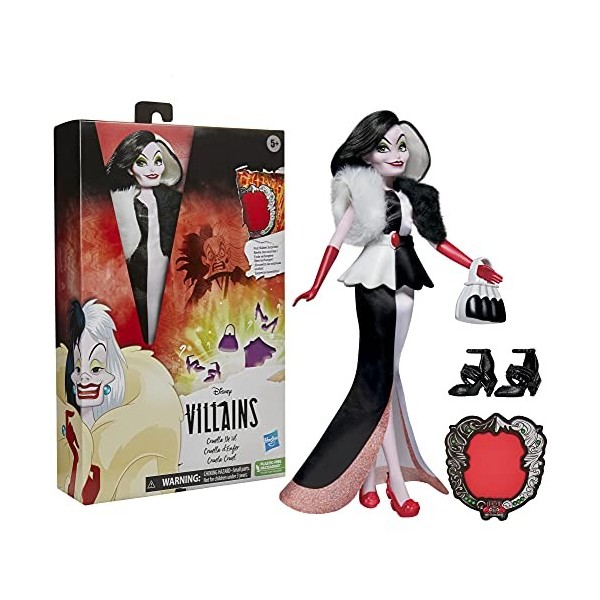 Disney Villains, Poupée Mannequin Cruella Denfer, Accessoires Et Tenue Amovible, Jouet Disney Princesses, à Partir de 5 Ans 