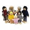 Maison de Poupées en Bois Famille De Poupées en Set, Figurines Maison de Poupee, Jouet pour Enfant