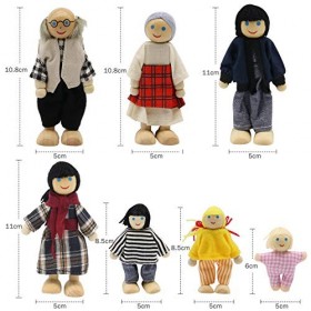 Maison de Poupées en Bois Famille De Poupées en Set, Figurines Maison de Poupee, Jouet pour Enfant