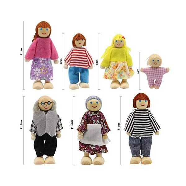 Wagoog Famille de Poupées pour Maison de Poupée, Ensemble de poupées en Bois pour Accessoires de Famille de Maison de poupée,