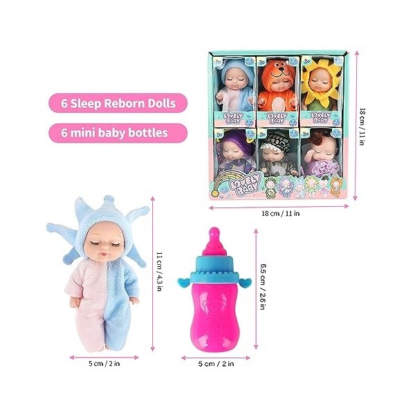 Fivtsme Poupee Bebe, Bebe Reborn Silicone avec 6 Petits Biberons, Bébé Réaliste Poupon Interactif Jouet avec Cheveux et Vêtem