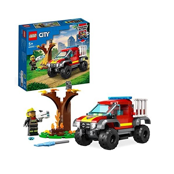 LEGO 60393 City Sauvetage en Tout-Terrain des Pompiers, Jouet Camion avec Lanceur dÉléments deau, Minifigurine Pompier et C
