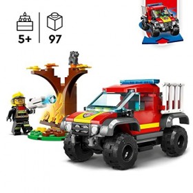 LEGO 60393 City Sauvetage en Tout-Terrain des Pompiers, Jouet Camion avec Lanceur dÉléments deau, Minifigurine Pompier et C