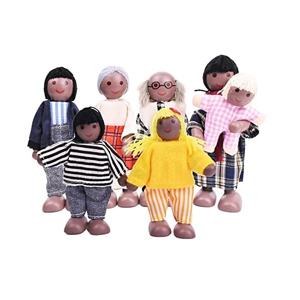 Maison de poupées en bois noir avec 7 petites poupées pour accessoires de maison de poupées