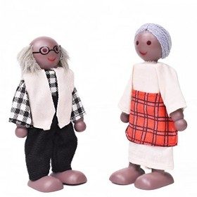 Maison de poupées en bois noir avec 7 petites poupées pour accessoires de maison de poupées