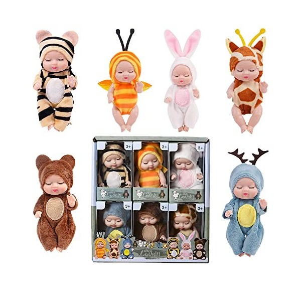 HIULLEN 6 Pcs Mini Poupées Reborn, Jouet de Poupée, 3.5 Pouces Reborn Realiste Poupee, Poupee Poupee Bebe, avec Vêtements Acc