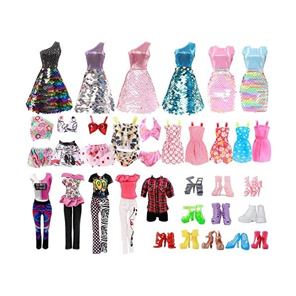 ZOCONE 17 Pièces Vêtements Barbie Accessoires Set 12 Barbie Robes+5 Paires Chaussures Barbie, Été Barbie Robes Barbie Maillot