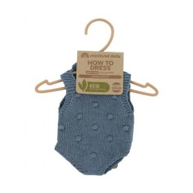 Miniland - Ensemble de vêtements en Tricot recyclé pour poupée de 32 cm Miniland Dolls - Barboteuse et Bonnet Bleu