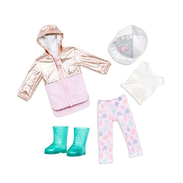 Glitter Girls Outfit 14-inch Dolls – Shimmering Jacket & Ball Cap – Rain Boots, Leggings & Top – Toys for Kids 3 Years+ – Pea