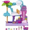 Polly Pocket Coffret La Station de lavage Flamant rose Pollyville avec 2 mini-figurines, une voiture qui change de couleur et