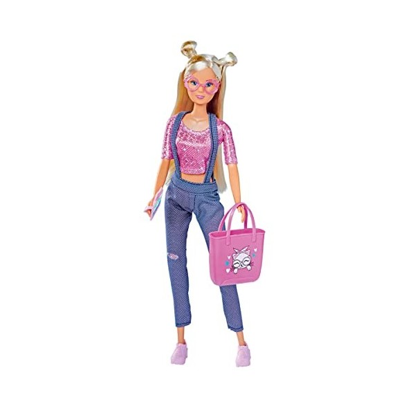 Simba 105733602 – Steffi Love Kitty Fashion Poupée à vêtements dans Une Tenue Tendance avec Lunettes et Tablette Aspect Chat 