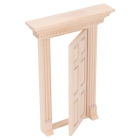 Porte de Maison de Poupée, Panneau de Porte Miniature en Bois 1:12, Cadre de Porte à 6 Grilles, Meubles Non Peints, Accessoir