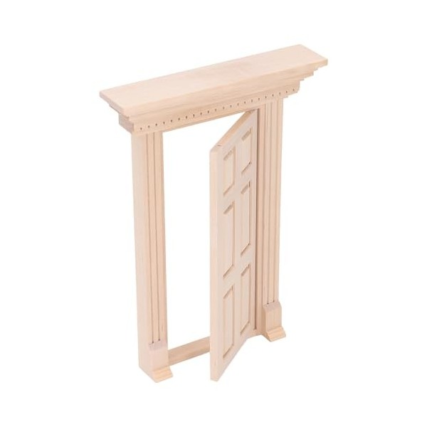 Porte de Maison de Poupée, Panneau de Porte Miniature en Bois 1:12, Cadre de Porte à 6 Grilles, Meubles Non Peints, Accessoir