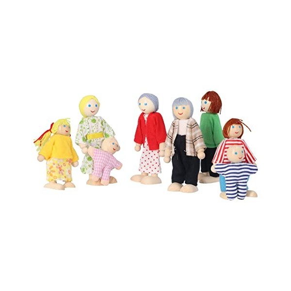 Maison De Poupée En Bois Avec Personnes Mobiles, 8 Figurines De Famille, Maison De Poupée Miniature, Famille De Poupées Pour 