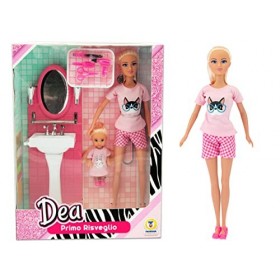 Teorema - 66825 - Poupée Déesse Premier Éveil dans la Salle de Bain en Pyjama, avec Petite Poupée, Routine Matinière, Lavabo 