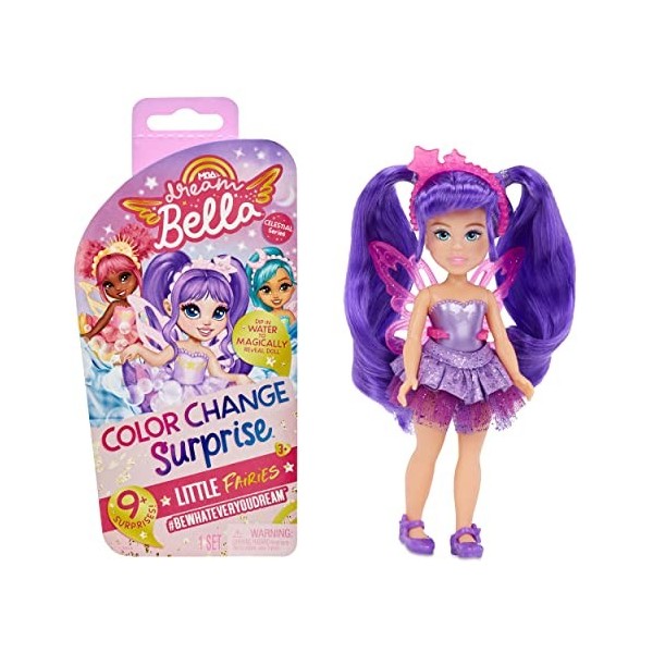 MGA Dream Bella Petites fées avec changement de couleur série céleste, AUBREY, + 9 surprises, Mini poupée mannequin inspirée 