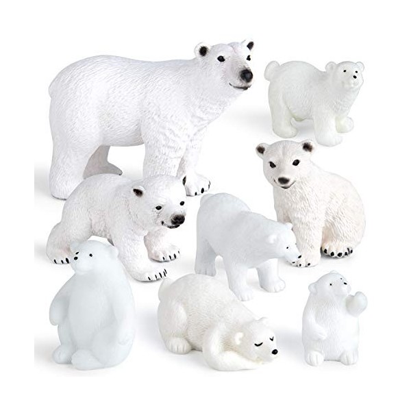 FEPITO 8 Pcs Hiver Réaliste Ours Polaire Figurines Animales Figurine Miniature Jouet De Noël pour Ornements De Noël DIY Forêt