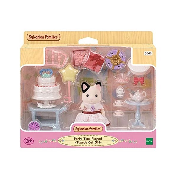 Sylvanian Families - Le Village - La fille Chat Bicolore et son goûter d’anniversaire - 5646 - Figurines Prêt à Jouer - Mini 