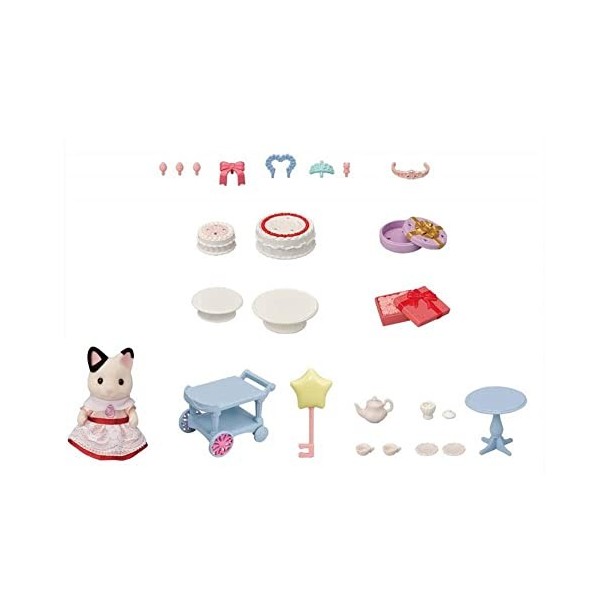 Sylvanian Families - Le Village - La fille Chat Bicolore et son goûter d’anniversaire - 5646 - Figurines Prêt à Jouer - Mini 