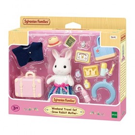Sylvanian Families - Le Village - La maman Lapin Neige et sa valise de week-end - 5641 - Figurines Prêt à Jouer - Mini Poupée