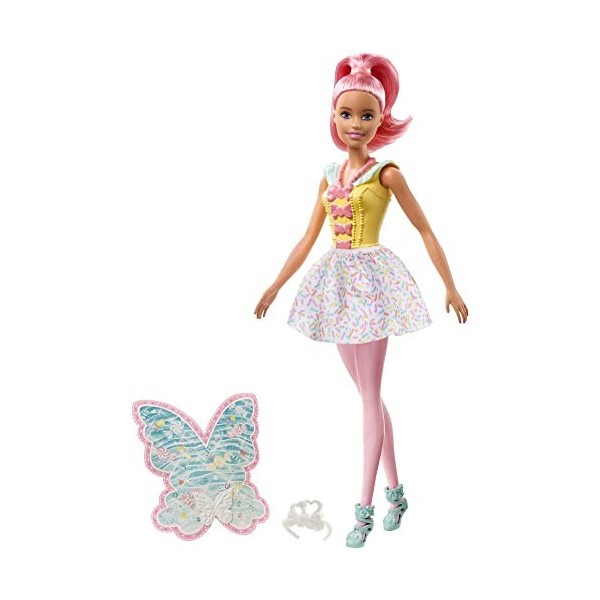 Barbie Dreamtopia poupée Fée Brune avec une Tenue « Pierres Précieuses » Rose et Violet, une Chevelure Violette et des Ailes,