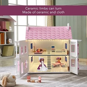 Porcelaine Personnes Miniatures Dame Victorienne, Jupe Violette Foncé Chapeau Femme Poupée en Céramique, Bébé en Porcelaine à