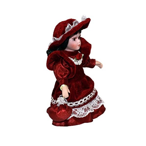 HomeDecTime Poupée en Porcelaine de 20 Cm avec Chapeau Fantaisie Victoria Girls Lady - Rouge