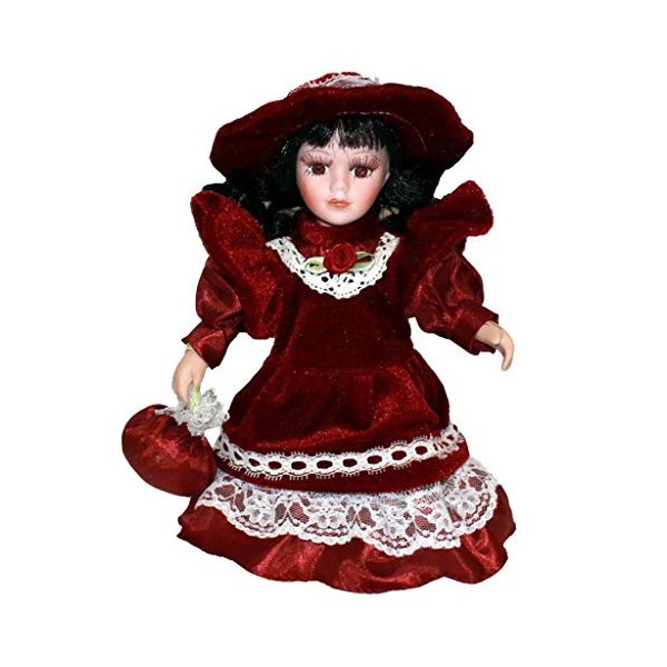 HomeDecTime Poupée en Porcelaine de 20 Cm avec Chapeau Fantaisie Victoria Girls Lady - Rouge