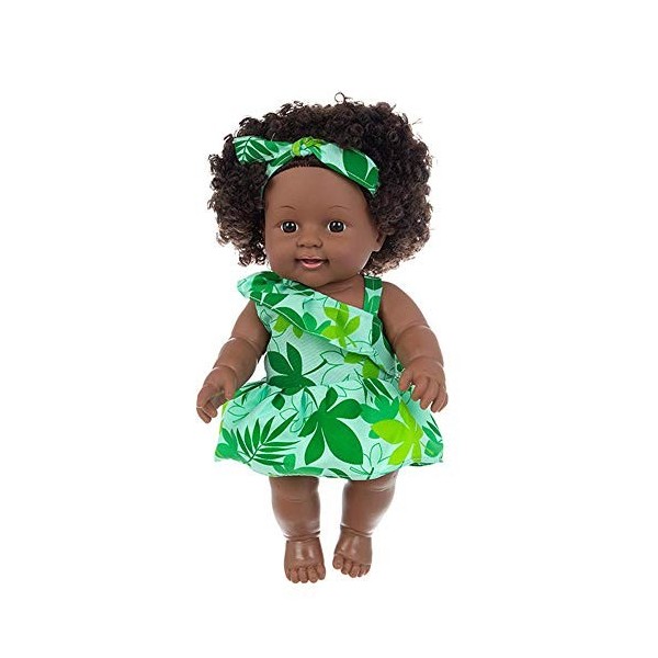 Uteruik Poupée noire de 30 cm avec robe à épaules inclinées, bandeau pour enfants, cadeau danniversaire B 