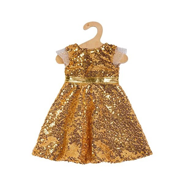 Heless 2330-Vêtements Design Goldstar, Robe avec Paillettes dorées et Ceinture pour poupées et Animaux en Peluche de 35 à 45 