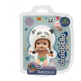 Cicciobello - Amis Animal Cuties Panda Boy, Mini Personnage avec Casquette danimal et Queue sur la Couche, pour Les Filles d