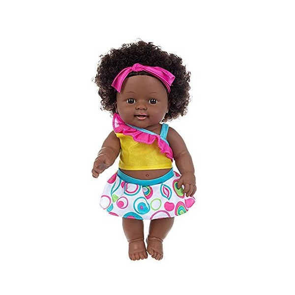 Uteruik Poupée noire de 30 cm avec robe à épaules inclinées, bandeau pour enfants, cadeau danniversaire C 