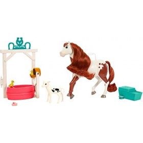 Spirit lindomptable Coffret le bain de Boomerang, avec cheval 20 cm, mini-figurines animaux et accessoires, jouet pour enfan