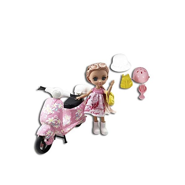 ODS Trendy Teens Mini Fashion Doll in Scooter. Poupée articulée avec Scooter, Casque, Chapeau, Sac à Dos et Brosse à Cheveux.