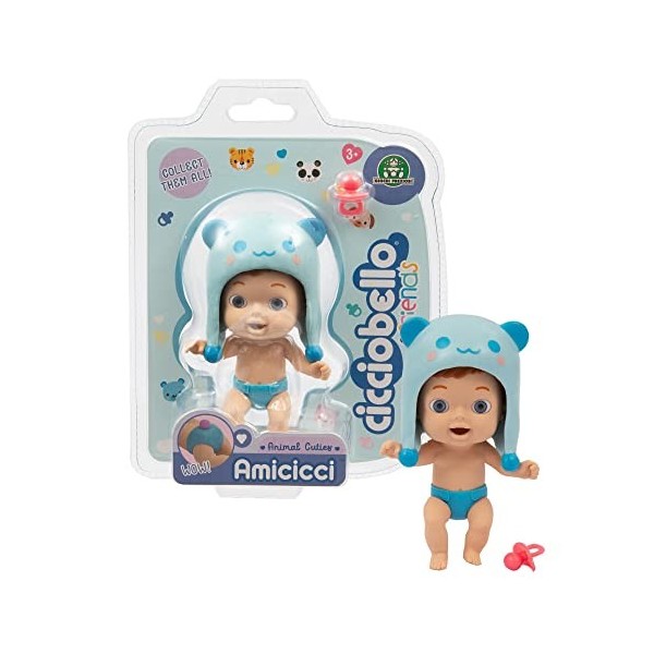 Cicciobello - Amis Animal Cuties Bear Boy, Cicciobello Mini Personnage avec Casquette danimal et Queue sur la Couche, pour F