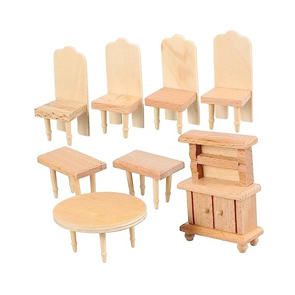 SAFIGLE 8 Pièces Petits Meubles en Bois Bébé Poupée Jouet Ornamentos Para Mesa De Kidcraft Playset Table Chaises Micro Meuble