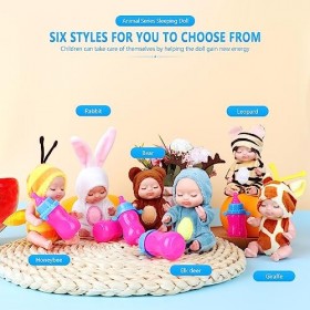 Fivtsme Bebe Reborn Silicone, Lot de 6 Mini Poupées Reborn avec 6 Petits Biberons, Bébé Réaliste Poupon Interactif Jouet avec